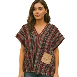 Elephant‎ Jungle Sanctuary Boho Striped Poncho Ethnic Fringe Festival Wrap 
 XL